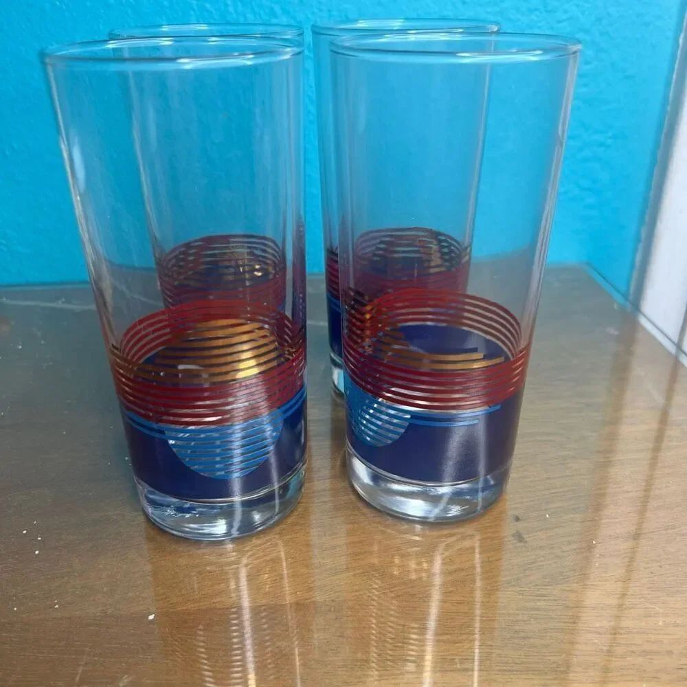 Anchor hocking Vintage Mid-Century Modern Highball Glasses Set of 4 Retro Red B